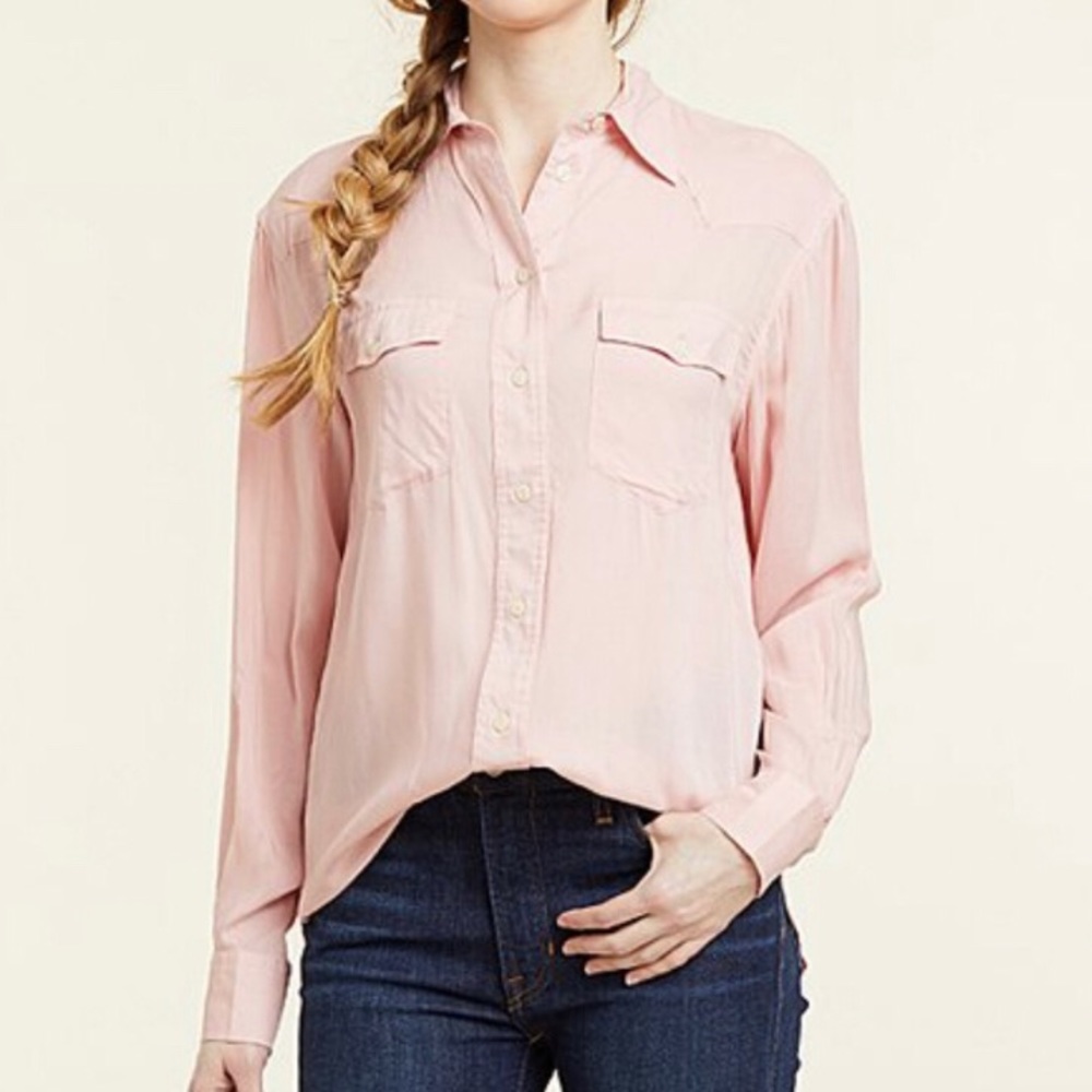 NEW Frye Addie Long Sleeve Button Top, Size XS, Pink